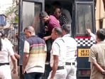 Seven people arrested in connection with the Chorbagan Sarbojanin Durga Puja stampede incident are being brought to Bankshall Court, in Kolkata on Sunday.
