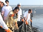 Chief minister Rekha Gupta participates in the cleanliness drive near ITO in New Delhi on Sunday. (Arvind Yadav/HT PHOTO)