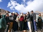 During the programme, Yourbaltak councillor Manzoor Hussain also submitted a memorandum to the LG. (HT Photo)