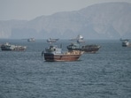 Vessels at the Strait of Hormuz, as seen from Musandam, Oman, October 2, 2026. 