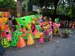 Gram it: Green, orange, yellow, or pink... which coloured attire of these child-sized Ravanas excites you? As the city gets drenched in the festive spirit of Dussehra today, some artisans display quirky designed effigies by the roadside, to entice passersby especially the young ones to buy and burn the Demon King of the epic Ramayana. (Photo: Channi Anand/AP)