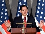 US Secretary of State Marco Rubio at a press conference on the India-US bilateral ties at Hyderabad House, New Delhi, on Sunday.