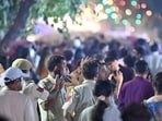 CR Park organisers have arranged separate entrances and exits to manage the movement of visitors and reduce crowding at the pandals. (Sanchit Khanna/HT Photo)
