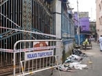 Chorbagan Sarbojanin Durga Puja pandal remains sealed following a stampede, in Kolkata, Sunday, (PTI Photo/Swapan Mahapatra)(PTI10_18_2026_000164A)