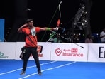 Dhiraj Bommadevara, recurve archer of Mighty Marathas, in action against  Kakatiya Knights during the shortcut decider of the APL Season 2