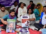 Protests against the alleged death by suicide of the IIT-Bombay student, at Azad Maidan in Mumbai.