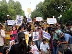 Students and citizens raise slogans as they conduct a march from the Press Club of India under the banner ‘Reclaim Jantar Mantar’, demanding the resignation of Chief Election Commissioner Gyanesh Kumar, in New Delhi on Saturday.
