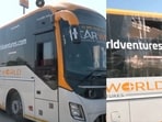 Visuals of the sleeper bus travelling from Delhi to Srinagar, which was reportedly attacked with stones and bricks near Kurukshetra, Haryana