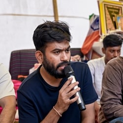 CJP founder Abhijeet Dipke addresses a press conference as party spokespersons Saurav Das and Ashutosh Ranka look on.