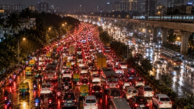 Bengaluru witnessed severe traffic congestion during the Dasara rush, sparking widespread frustration on social media. (Representational image generated using AI) Bengaluru witnessed severe traffic congestion during the Dasara rush, sparking widespread frustration on social media. (Representational image generated using AI)