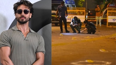 Actor Tiger Shroff (L) was attacked when he was returning after playing football at a club on Sunday evening. Police teams investigating the crime scene (R) (HT Photos/AFP)