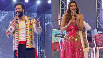 Vicky Kaushal and Kriti Sanon at Jamnagar Navratri celebration. Vicky Kaushal and Kriti Sanon at Jamnagar Navratri celebration.