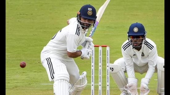 Rinku Singh combined solid defence with selective aggression, reaching his century off 155 balls with 10 fours and two sixes . (Sourced)