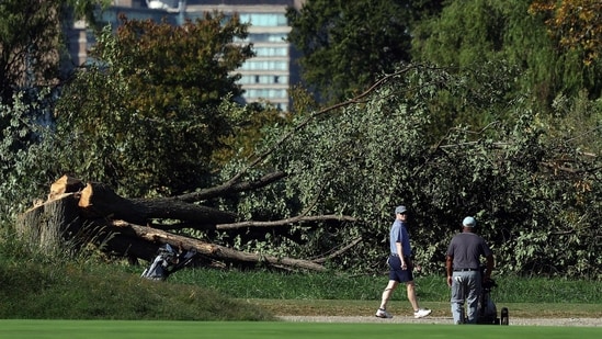 Trump plans a 15-month closure of Washington's East Potomac Golf Course for renovation as a legal challenge and court fight over tree removal continue. (Photo by Kevin Dietsch / GETTY IMAGES NORTH AMERICA / Getty Images via AFP)
