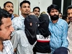 A visual of two of the three accused arrested by Kota Police in connection with the actor Tiger Shroff firing case, in Kota on Monday. The apprehended accused will be handed over to Mumbai Police.