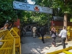 The legal team of the Cockroach Janta Party (CJP) at the Mandir Marg Police Station for the bail hearing of the party's co-convenors Saurav Das and Ashutosh Ranka, in New Delhi on Monday. 