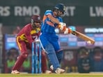 India's Ishan kishan plays a shot during the first T20I cricket match of a series between India and West Indies, in Lucknow, Uttar Pradesh, Tuesday, Oct. 6