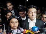 Cockroach Janta Party (CJP) Legal Affairs Head Ratna Singh along with defense lawyers addresses the media outside the Mandir Marg police station regarding the legal proceedings and judicial custody of party leaders Saurav Das and Ashutosh Ranka.