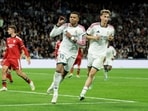 Real Madrid's Kylian Mbappe celebrates. 