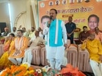 Uttar Pradesh deputy chief minister Keshav Prasad Maurya in Prayagraj on Sunday. (HT Photo)