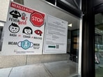 A measles alert sign hangs outside the entrance to the Cohen Children's Medical Center in New Hyde Park, New York in March 2025. (Representational)(REUTERS)