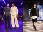 Pawan Sachdeva and Veer Pahariya; a model walking the show 