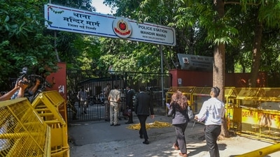 The legal team of the Cockroach Janta Party (CJP) at the Mandir Marg Police Station for the bail hearing of the party's co-convenors Saurav Das and Ashutosh Ranka, in New Delhi on Monday. (ANI Photo) The legal team of the Cockroach Janta Party (CJP) at the Mandir Marg Police Station for the bail hearing of the party's co-convenors Saurav Das and Ashutosh Ranka, in New Delhi on Monday. (ANI Photo)