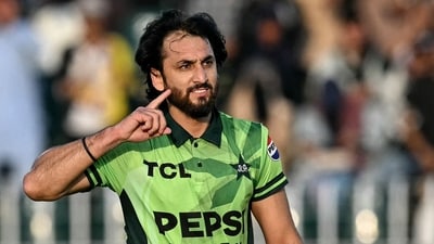 Pakistan's Salman Agha celebrates after scoring a century. (AFP) Pakistan's Salman Agha celebrates after scoring a century. (AFP)