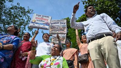 Mumbai, India. Oct 19, 2026 - A fishermen’s union protested outside the Collector's office in Bandra against the Brihanmumbai Municipal Corporation (BMC)’s proposed Manori desalination project. Mumbai, India. Oct 19, 2026. (Photo by Raju Shinde/HT Photo) (Raju Shinde) Mumbai, India. Oct 19, 2026 - A fishermen’s union protested outside the Collector's office in Bandra against the Brihanmumbai Municipal Corporation (BMC)’s proposed Manori desalination project. Mumbai, India. Oct 19, 2026. (Photo by Raju Shinde/HT Photo) (Raju Shinde)