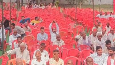 Screengrab of a viral video showing empty chairs at the PDA conference in Kannauj. (Sourced)