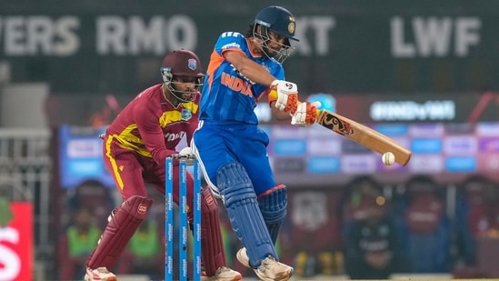 India's Ishan kishan plays a shot during the first T20I cricket match of a series between India and West Indies, in Lucknow, Uttar Pradesh, Tuesday, Oct. 6