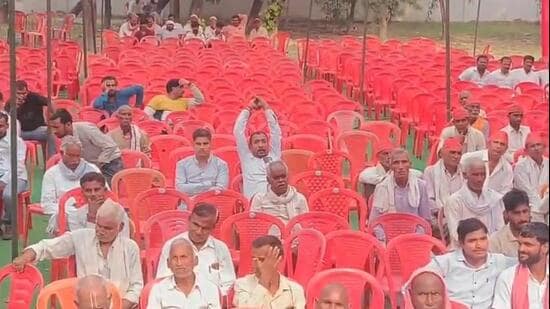 Screengrab of a viral video showing empty chairs at the PDA conference in Kannauj. (Sourced)