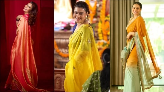 Kajol serves up four striking saree looks for Durga puja, pairing vibrant drapes with statement jewellery. (Instagram)
