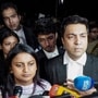 Cockroach Janta Party (CJP) Legal Affairs Head Ratna Singh along with defense lawyers addresses the media outside the Mandir Marg police station regarding the legal proceedings and judicial custody of party leaders Saurav Das and Ashutosh Ranka.