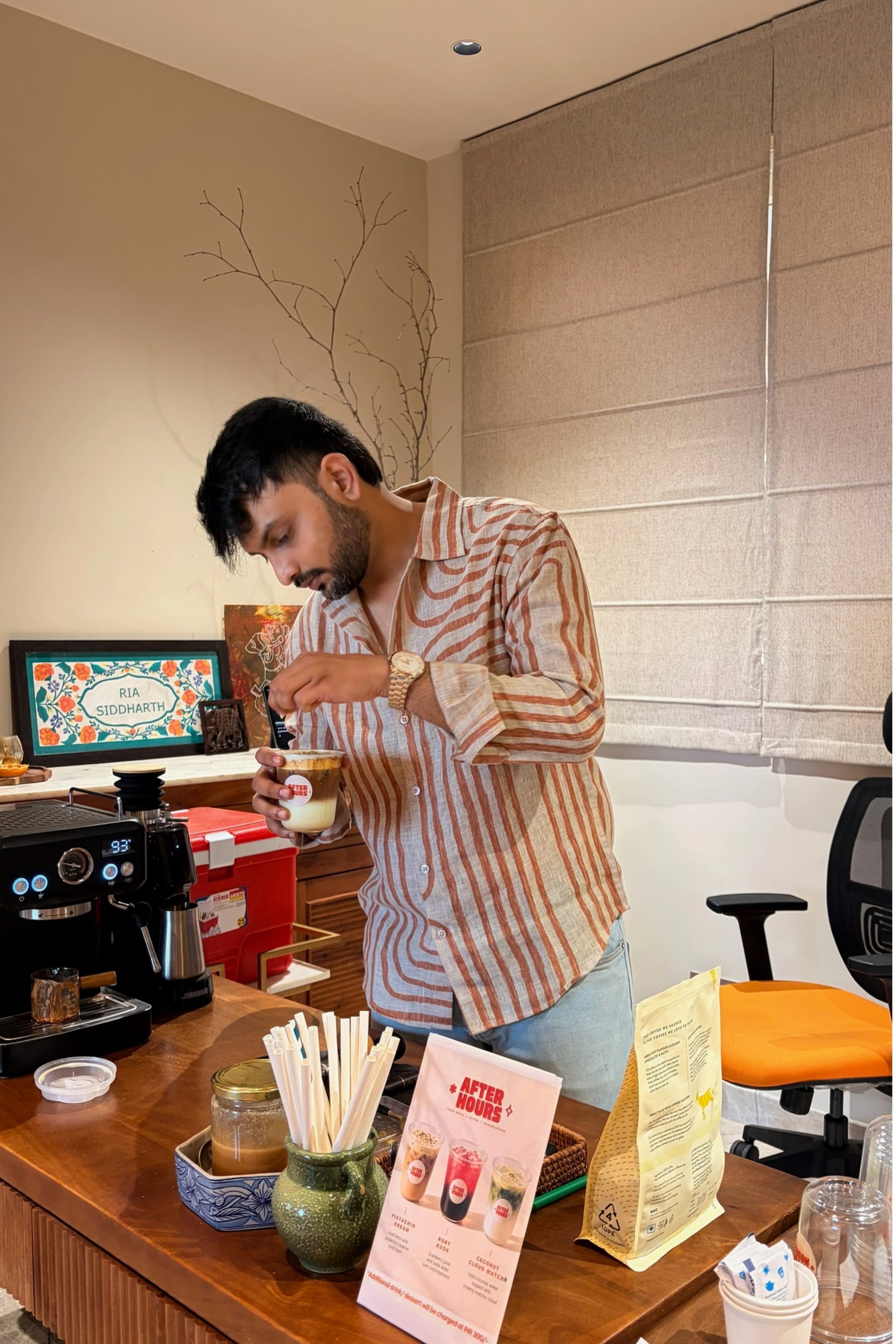 Siddharth on barista duty at After Hours.