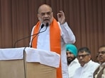 Minister of Home Affairs of India Amit Shah addressing the gathering in Ludhiana on Tuesday.( HT Photos)