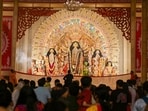 A Durga Puja organised by Purbapalli Durgotsav at Sector 15, Gurugram, on Monday. (Parveen Kumar/HT Photo)