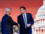 US Secretary of State Marco Rubio (R) shakes hands with India's Foreign Minister Subrahmanyam Jaishankar during the Freedom 250 reception at the Jio World Convention Centre in Mumbai on October 20, 2026.