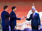 US Secretary of State Marco Rubio (C) and US Ambassador to India Sergio Gor (L) raise a toast with India's Foreign Minister Subrahmanyam Jaishankar during the Freedom 250 reception at the Jio World Convention Centre in Mumbai on October 20, 2026. (Photo by Kylie Cooper / POOL / AFP)(AFP)
