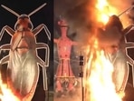 30-foot cockroach effigy burnt during Ravana Dahan in Delhi. 