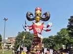 Students gathered near Ravana effigy at park near Delhi's Model Town(Krantikari Yuva Sangathan)