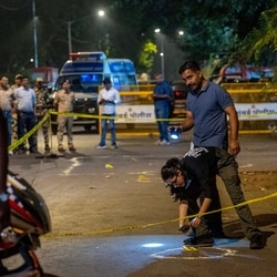 Forensic Experts and Police collect samples of evidence from the spot where unidentified assailants fired at Tiger Shroff, near Pushpa Narsee park, Vile Parle west in mumbai, India, on, October 18, 2026. 