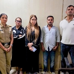 In this image received on Oct. 20, 2026, Three absconding accused carrying a reward of  <span class='webrupee'>₹</span>50,000 each in the Shiva Sharma case, Shraddha Dubey, driver Danish, and Rashmi Dubey, in police custody after being arrested in a joint operation by Lucknow Police and UP STF with the assistance of Nagpur Police. 