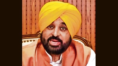 Chief minister Bhagwant Mann addresses a press conference on Union home minister Amit Shah’s visit. (HT Photo)