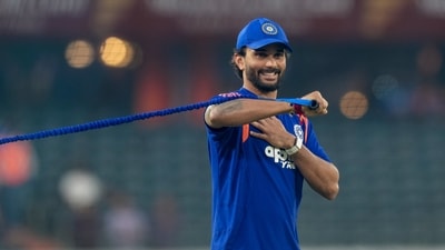 India's Nitish Kumar Reddy warms up before the fourth T20I cricket match of a series between India and West Indies, in Hyderabad, Telangana (PTI) India's Nitish Kumar Reddy warms up before the fourth T20I cricket match of a series between India and West Indies, in Hyderabad, Telangana (PTI)