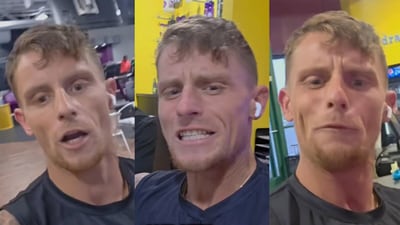 Screenshots of the viral video of the Wisconsin Planet Fitness customer alleging he was asked to take off jacket supporting ICE.