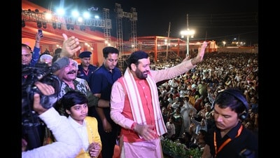 Saini also unveiled the statue of Maharaja Shoorsaini, installed along the Kurukshetra-Yamunanagar road in Ladwa town. (Manoj Dhaka/HT)