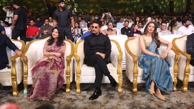 Sai Pallav, Ravi Dubey and Rakul Preet Singh during the event. Sai Pallav, Ravi Dubey and Rakul Preet Singh during the event.
