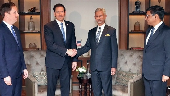 Mumbai, Oct 20 (ANI): External Affairs Minister S. Jaishankar meets US Secretary of State, Marco Rubio, in Mumbai on Tuesday. U.S. Ambassador to India Sergio Gor and Foreign Secretary Vikram Misri also present.
