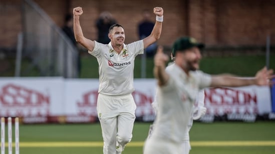 Australia's Scott Boland celebrates after taking the wicket of South Africa's Ryan Rickelton. (AFP)